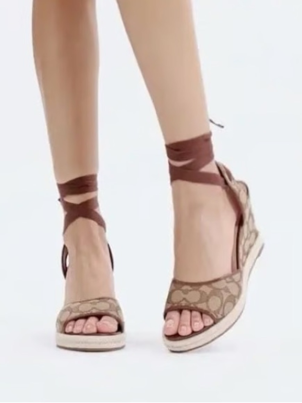 Coach Monogram Ankle-Tie Espadrille Wedges in Brown - Picture 3 of 10